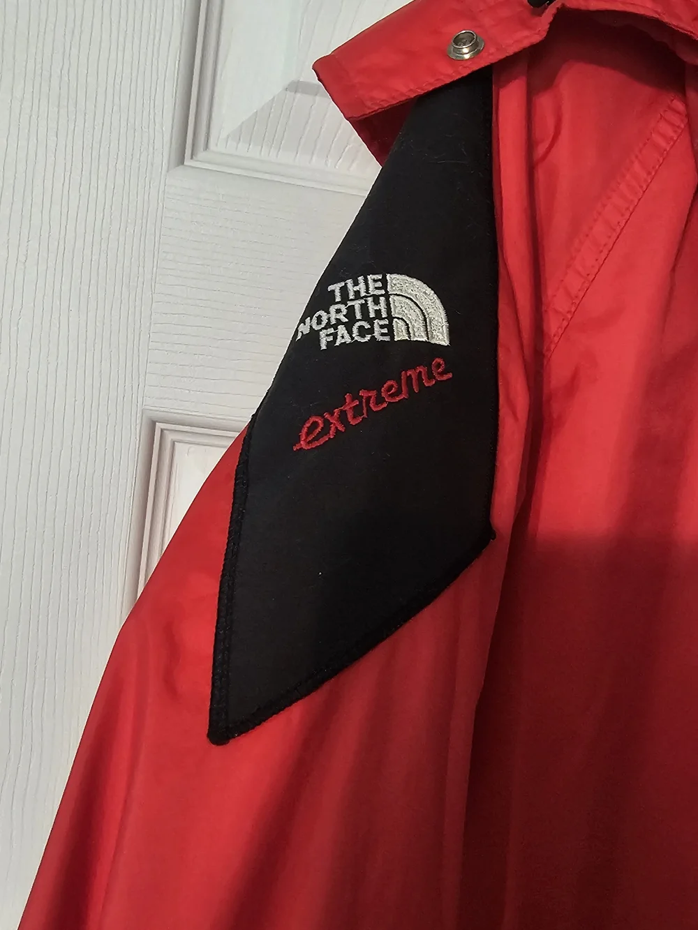 Vintage The North Face Mens Bright Red Shell Jacket with Black Accents